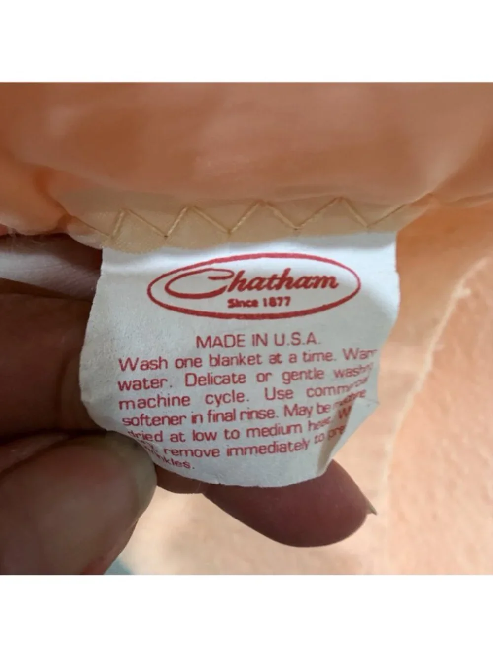 Chatham Made in USA Peach Cottagecore Thermal Blanket Satin Trim 90x68